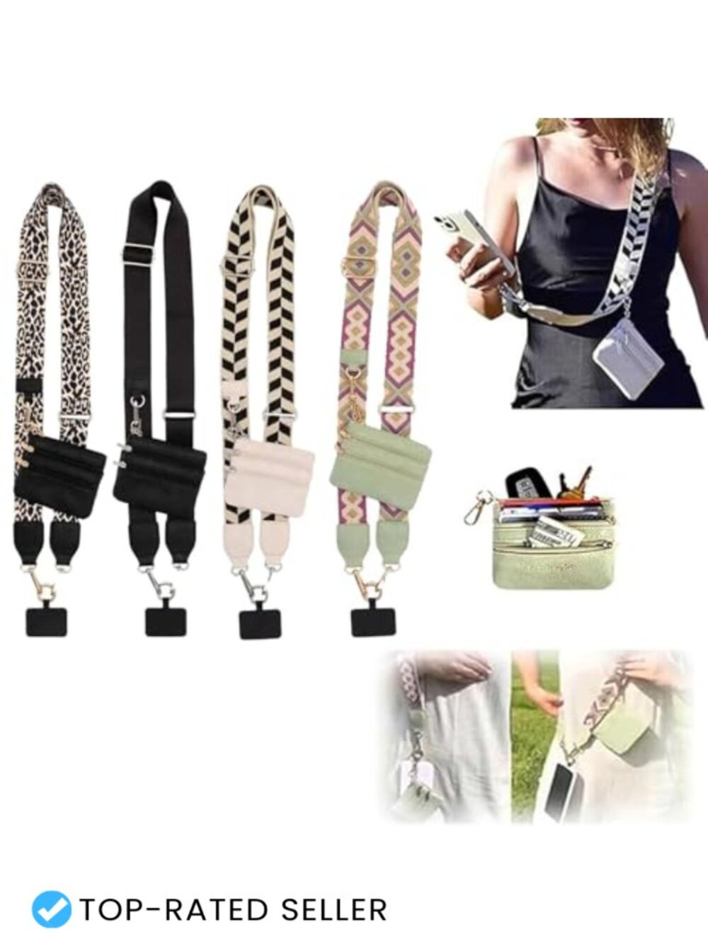 Crossbody Phone Strap with Zippered Pouch Adjustable Nylon Lanyard